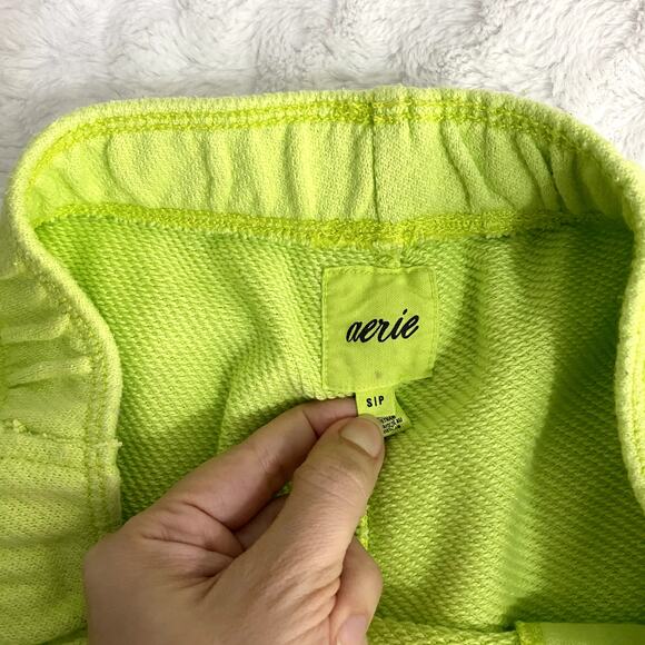 Aerie Neon Green Jersey Knit Comfy High Waisted Beach Party Sweat Shorts S - Picture 3 of 7